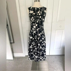 Talbots black and white floral print midi dress
